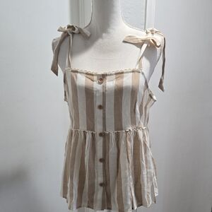 LC Lauren Conrad Tan and White Striped Blouse